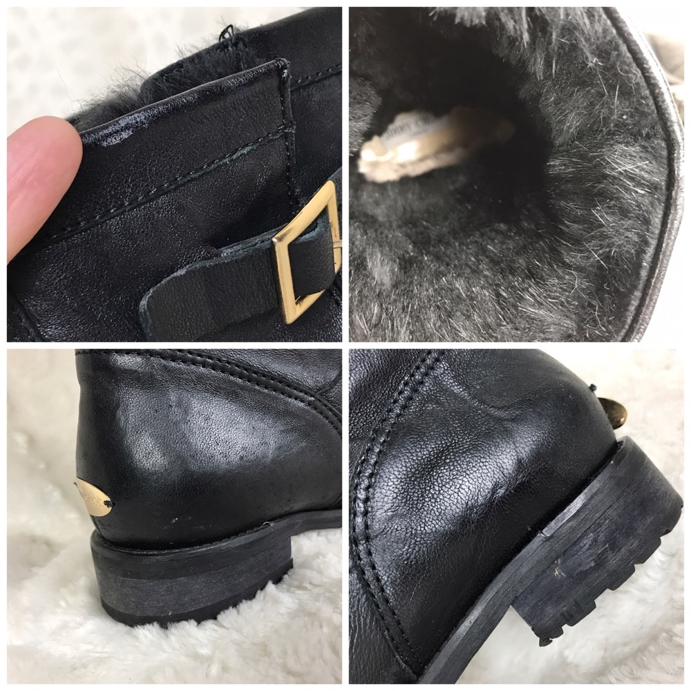 Jimmy Choo Black Rabbit Fur Lined Biker Boots US 6 - Picture 4 of 8